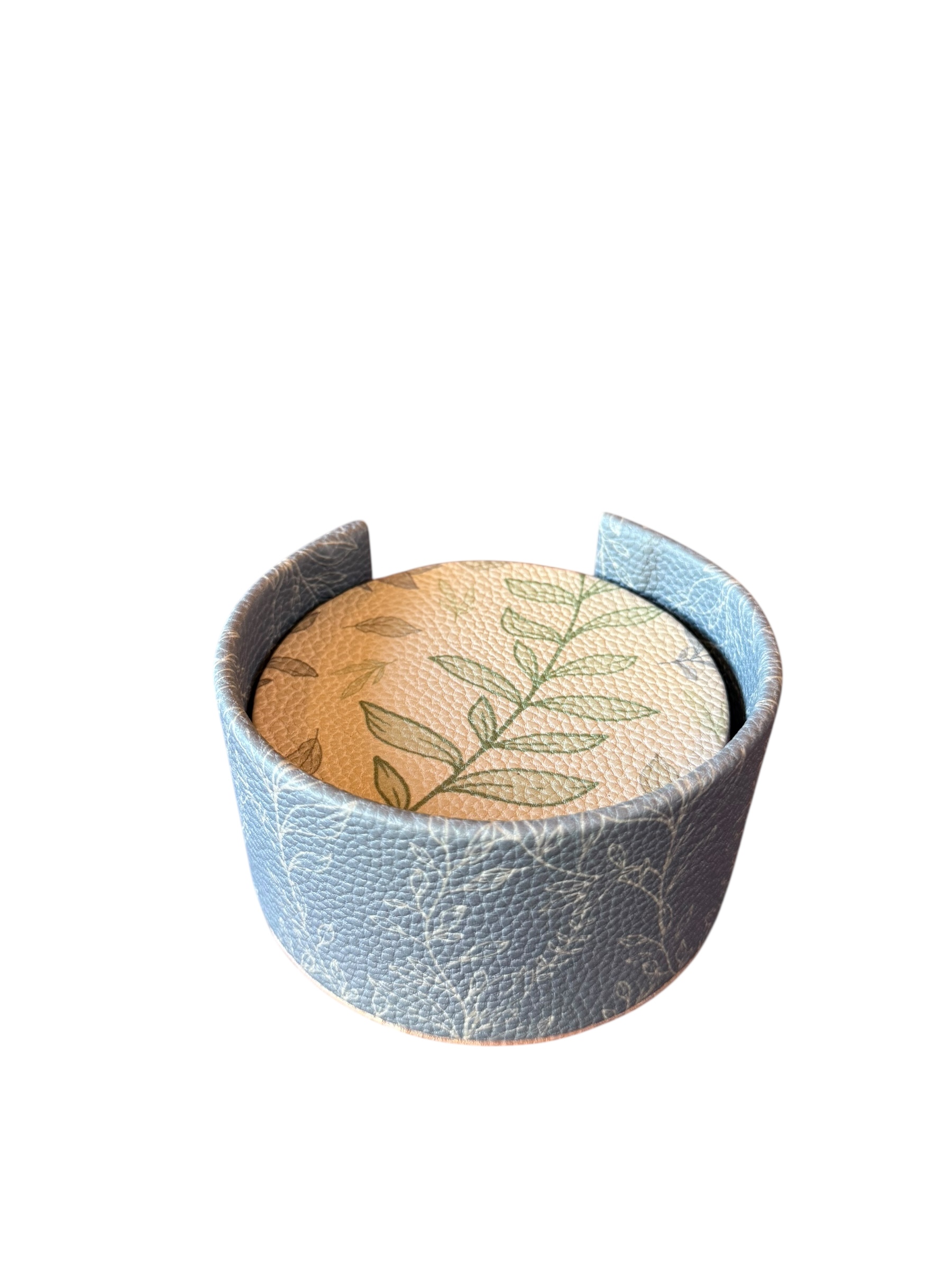 Cajita con 6 portavasos redondos con doble vista, diseño hierba fresca - Image 4