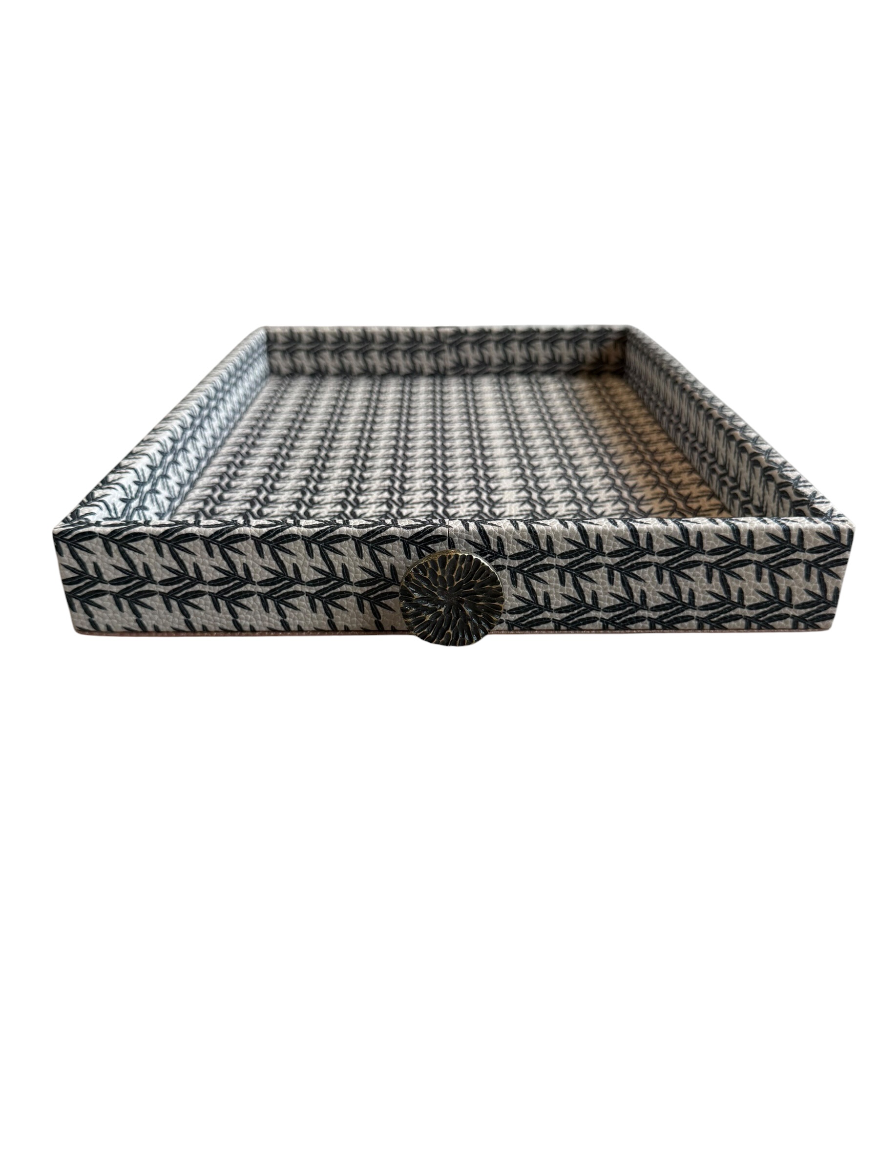 Charola rectangular mediana, diseño espinas beige con herraje de alga - Image 3